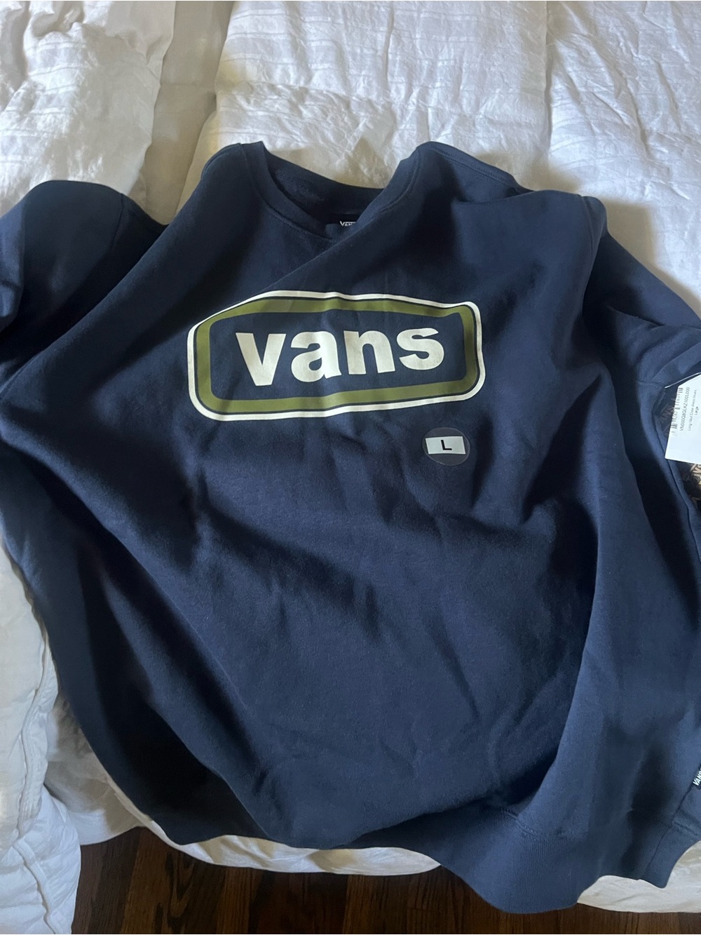 Vans Navy Crewneck Sweatshirt with White and Olive Logo Size L